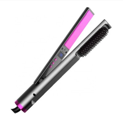 Ceramic Hair Curler Straightener Brush Professional Mini Flat Iron 3in1 Hair Straighteners Comb for Women